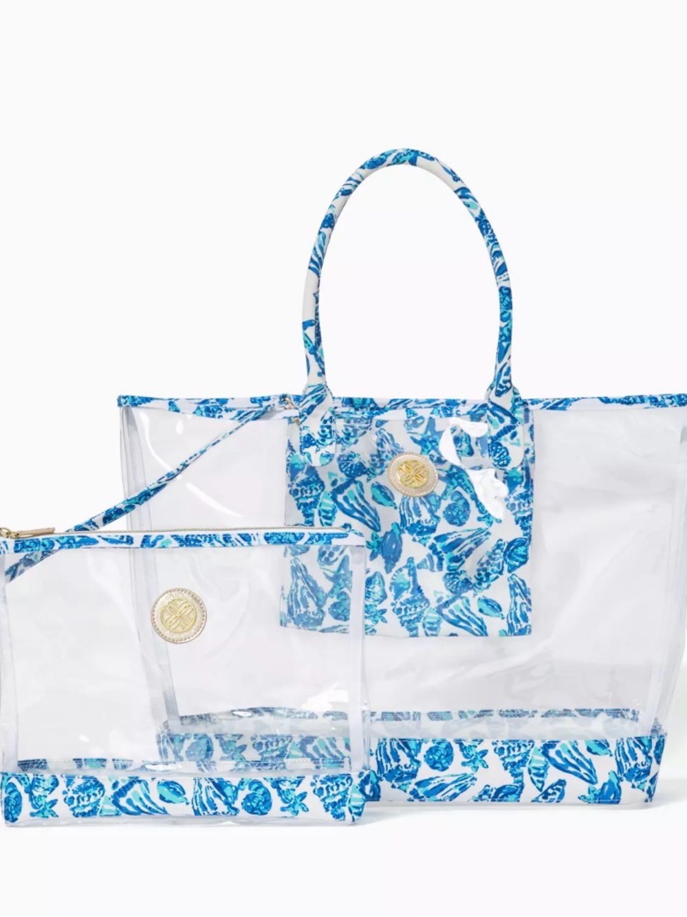 Lilly Pulitzer Clear Tote with Blue Shell-Print Trim